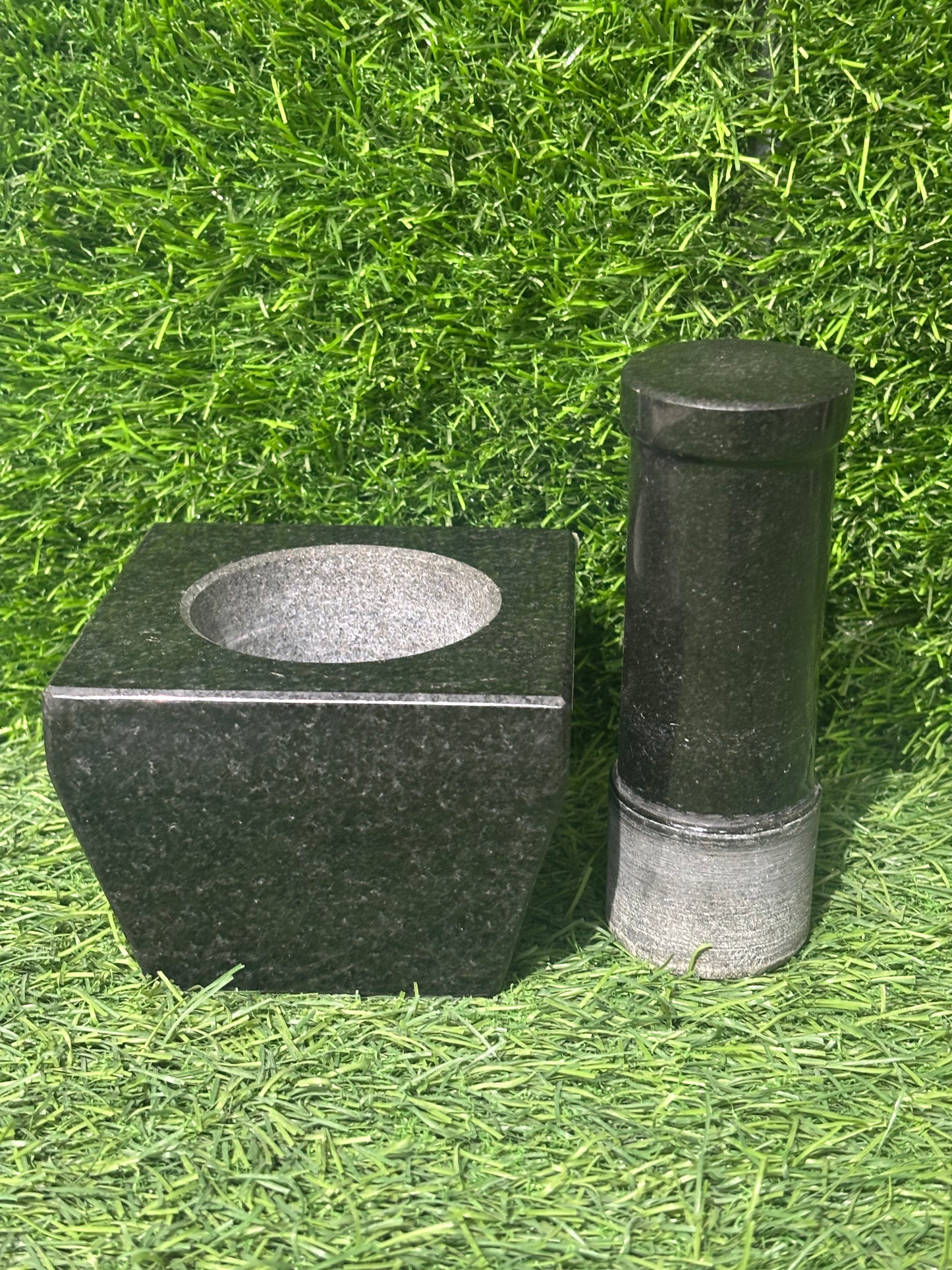 Small Square Black Granite Mortar and Pestle