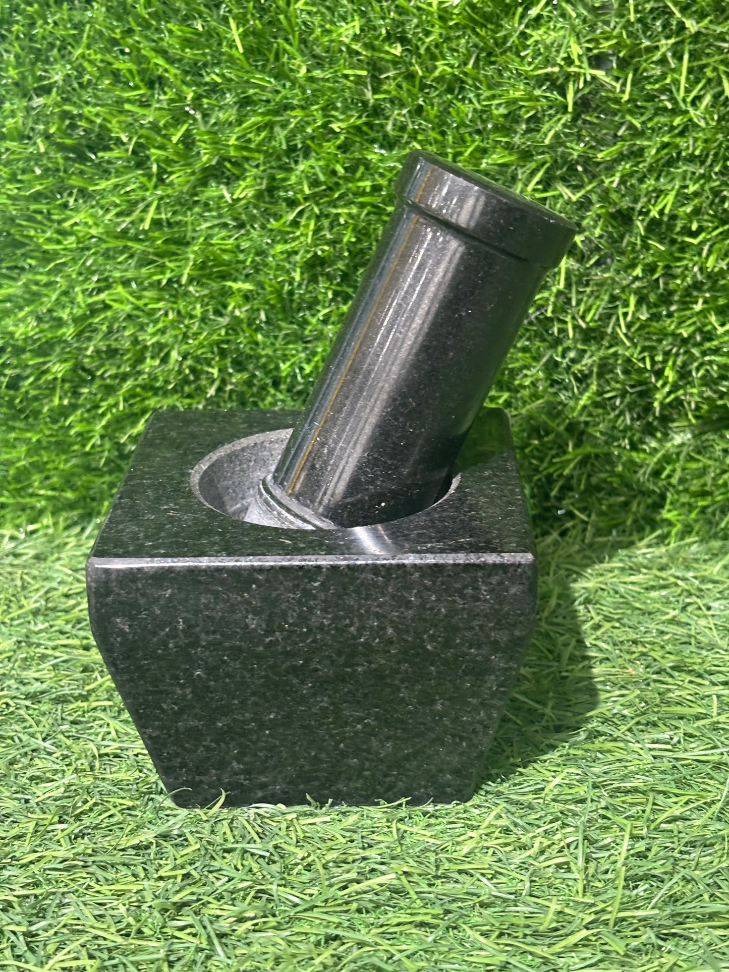 Small Square Black Granite Mortar and Pestle